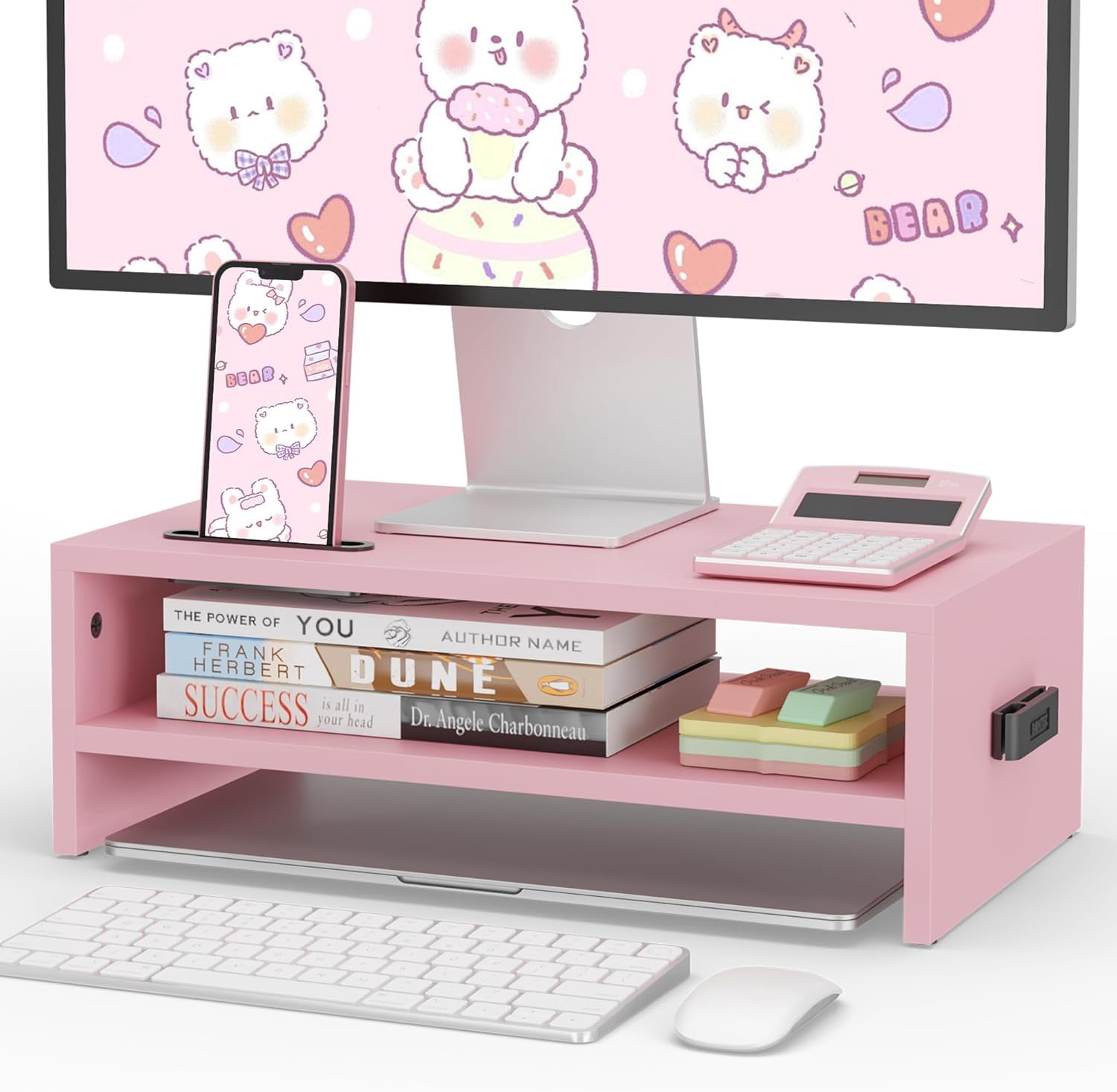 Wooden Monitor Stand Riser, 2-Tier Desk Shelf with Storage Organizer ...