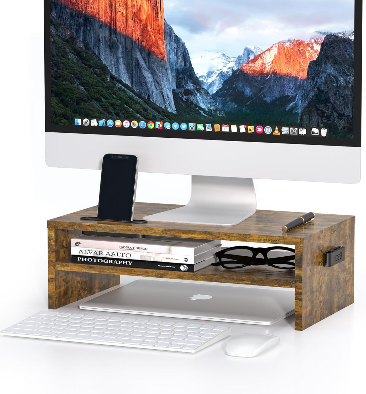 Wooden Monitor Stand Riser, 2-Tier Desk Shelf with Storage Organizer ...