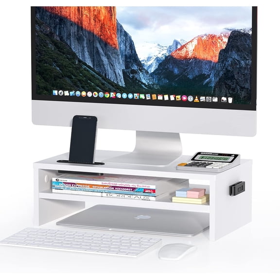Wooden Monitor Stand Riser for Desk, 2-Tier Computer Monitor Stand
