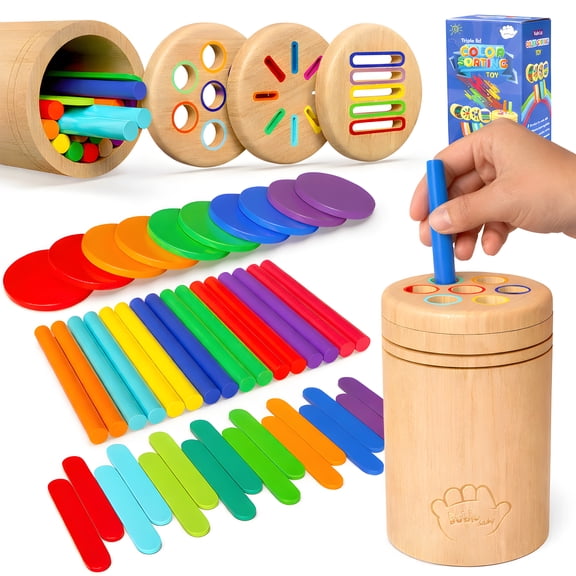 Wooden Montessori Baby Toddler Toys for 1 to 5 Year Old, 3-in-1 Fine Motor Skills Toy, Color Sorting, Object Permanence, Educational Sensory Learning Toy for Toddlers, Boys & Girls Gift