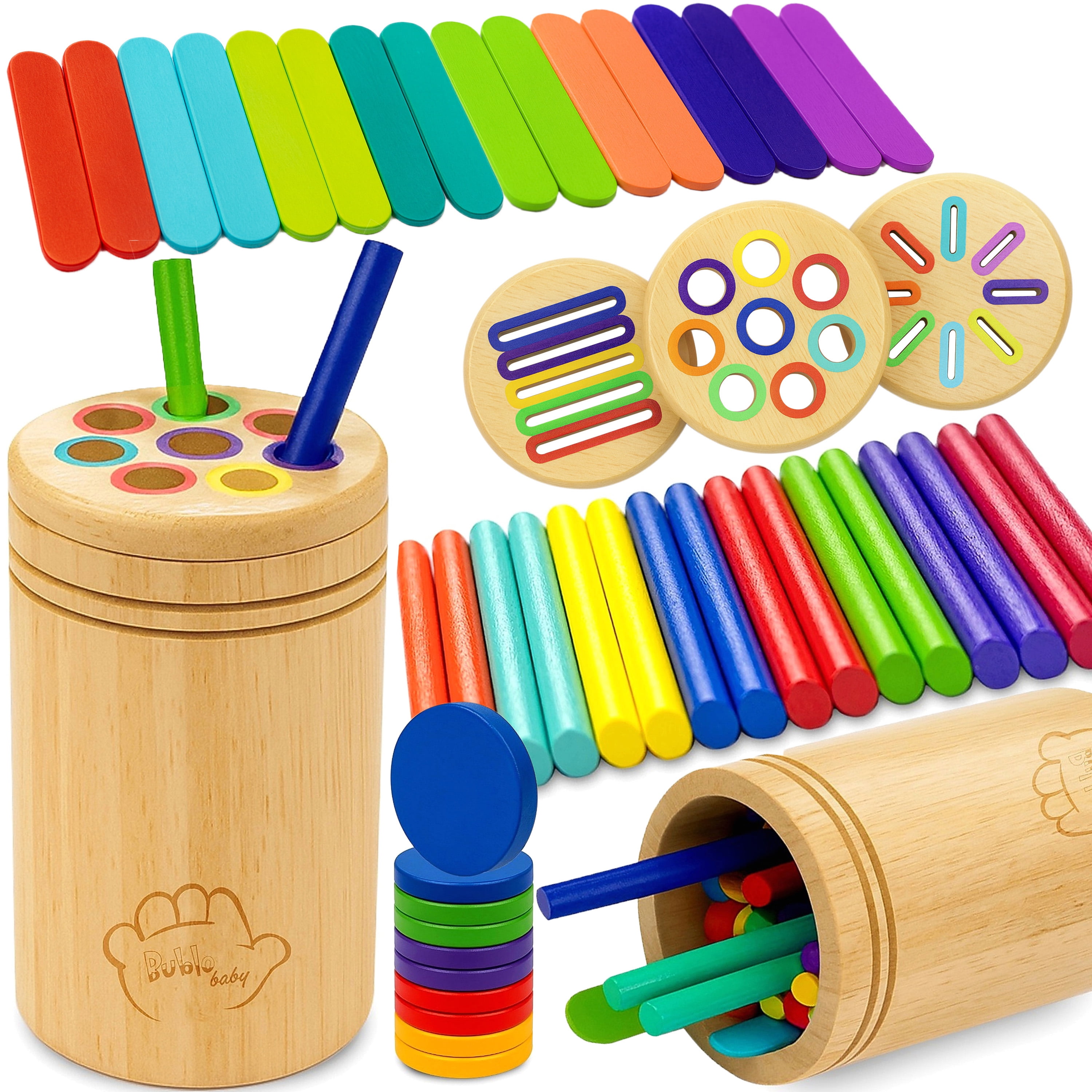 Wooden Montessori Baby Toddler Toys for 1 to 5 Year Old, 3-in-1 Fine Motor Skills Toy, Color Sorting, Object Permanence, Educational Sensory Learning Toy for Toddlers, Boys & Girls Gift