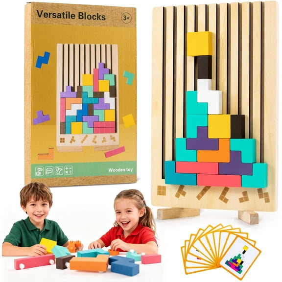 Wooden Montessori Russian Blocks Puzzle 3D Stacking Toy for 3-6 Year Olds Toddlers Educational Gift & Brain Teaser for Critical Thinking Montessori Brain Blocks for Boys & Girls (Classic)