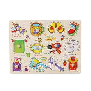 Wooden Montessori Toddler Puzzles for 1 2 3 4 Years Old, Fruit Vegetable Number Letter, Kids Preschool Educational Peg Puzzle Set