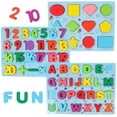 thumbnail image 1 of 3-Piece Wooden Montessori Alphabet Number and Shape Sorting Boards, Educational Cognitive Learning Set for Home and Classroom, Decorative Early Learning Accessory, 1 of 6