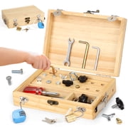 Screwdriver Board Set, Montessori Toys for 3 4 5 Year Old, Wooden Busy Board Toys with Locks & Keys, Kid Tool Set, Educational Learning Toys, Sensory Gifts for Boys Girls