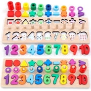 RNKR Wooden Montessori Toys for Kids Toddler Number Puzzles Sorter Counting Shape Stacker Stacking Game for Boy Girl Learning Education Math Blocks