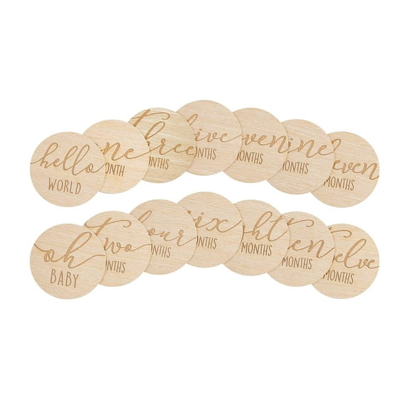 Wooden Monthly Milestone Photo Cards - 6 Double-Sided Engraved Discs for Baby Announcement and Milestones, Holiday Baby Photos, Gender-Neutral Photo Props for Newborn Boy and Girl, Bass Wood