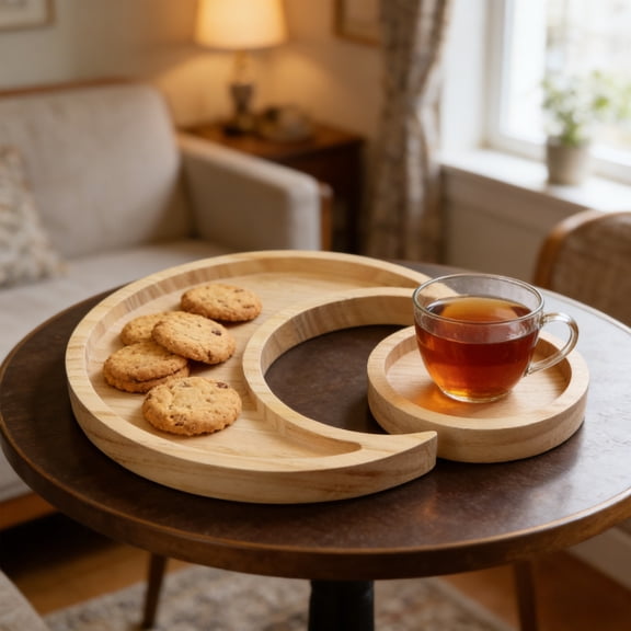 Wooden Moon Tray Decorative Snack Plate and Fruit Serving Dish Multi-Functional Storage Tray for Kitchen Living Room and Bedroom Organization
