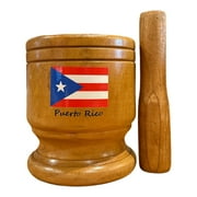 Wooden Mortar Pilon Puerto Rico Flag Medium