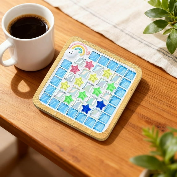 Wooden Mosaic Coaster Crafts Kit - Mixed Color HandCraftsed Materials Set, DIY Creative Coaster Making Kit for Gifts