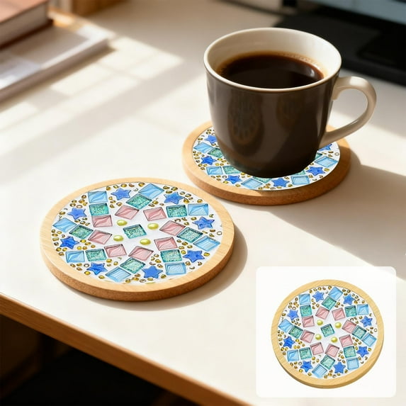 Wooden Mosaic Cup Mat Craft Kit - DIY Mosaic Art Set with Tools, Glue, Sealant and Sponge - Complete Beginner Friendly Mosaic Toolkit for Home Craft Projects