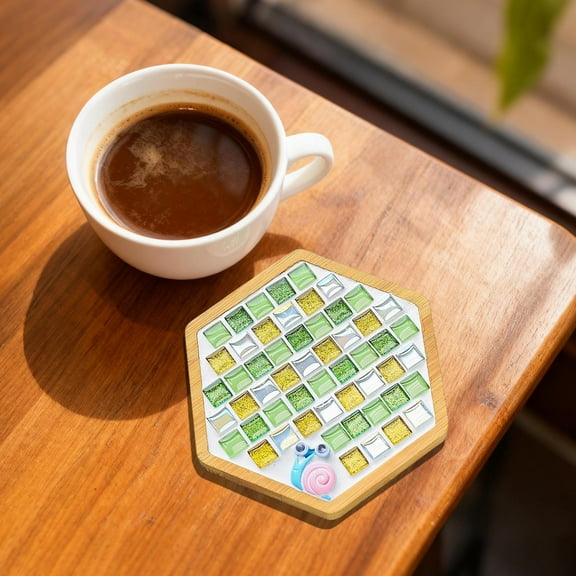 Wooden Mosaic Tile Cup Mat Craft Kit, Complete DIY Mosaic Set with Glue & Tools – Creative Stress Relief Activity for Adults Childs, Home Decor Gift Project