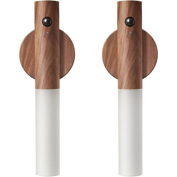 Wooden Motion Sensor Night Lights, Magnet Body Hallway Rechargeable LED Wireless Wall Sconces, Portable Decor Battery Powered Indoor Torch Lighting for Bedroom (Walnut Wood 2PCS)