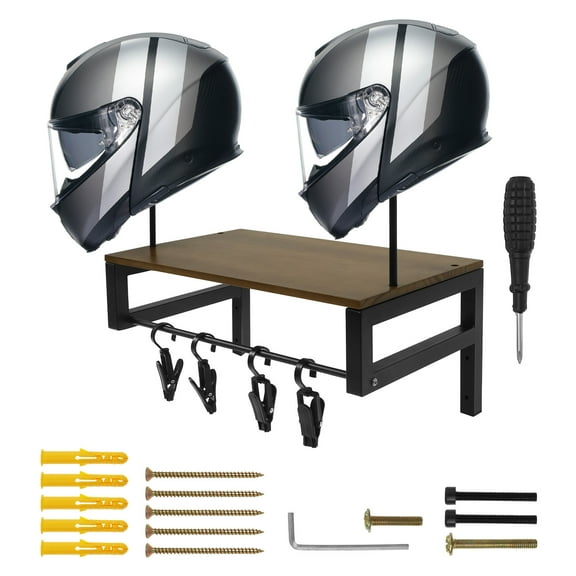 Wooden Motorcycle Helmet Rack Wall Mounted Motorcycle Gear Holder Stand Helmet Display Hanger Hold Up to 20 kg for Football