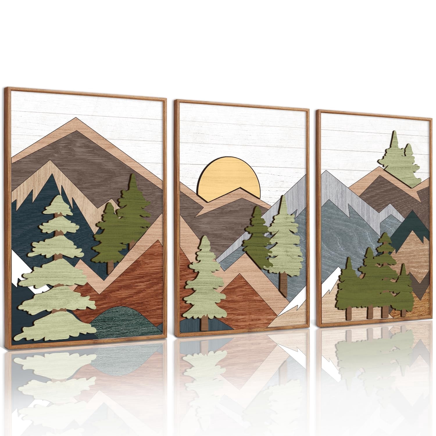 Hpniub Modern Mountain Wooden Wall Ar...