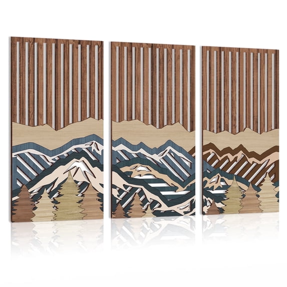 Wooden Mountain Wall Art Tropical Wall Decor Minimalist White Decorations 16 x 32 ich