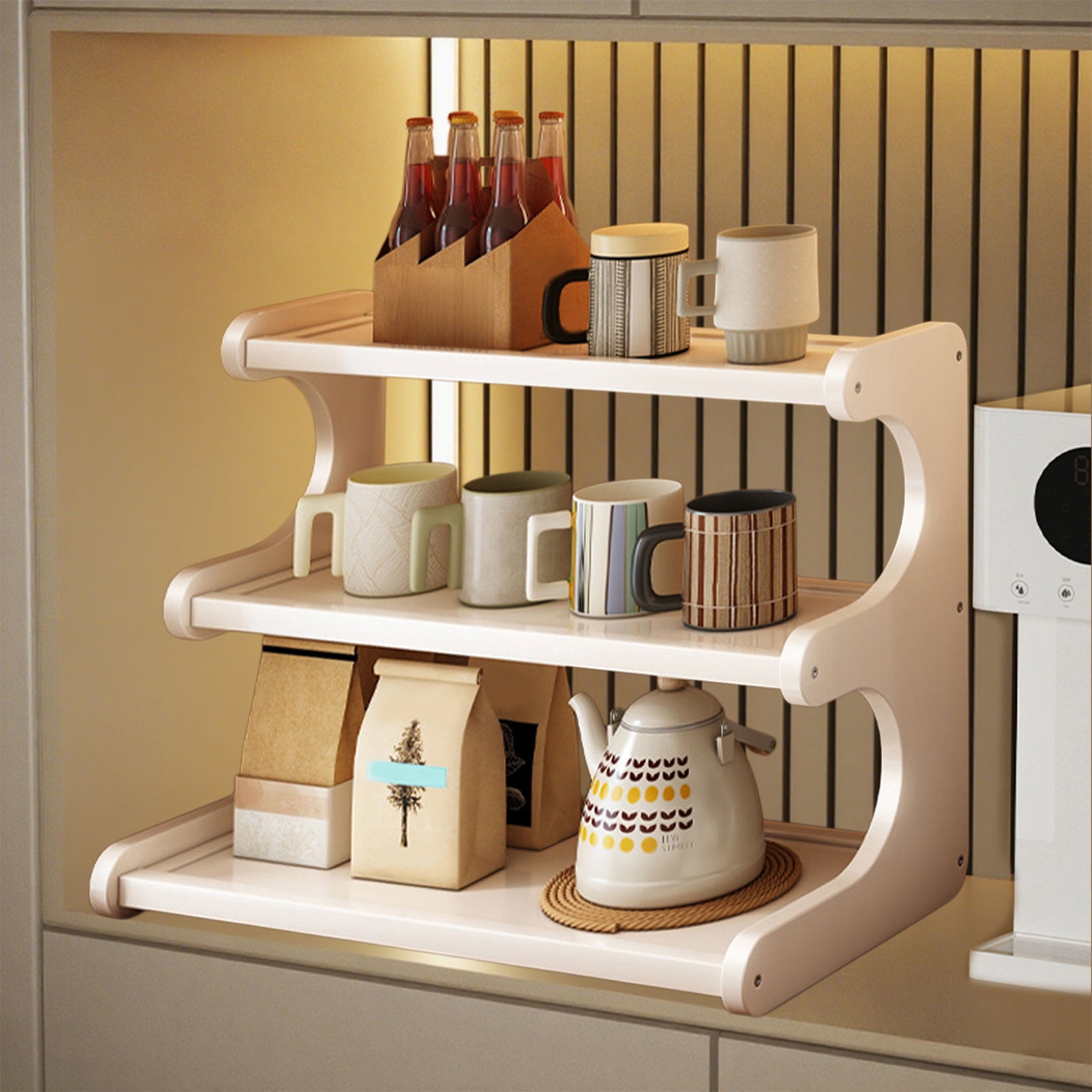 Wooden Mug Rack, Coffee Mug Display Shelf, 3-Tier Countertop Coffee Cup ...