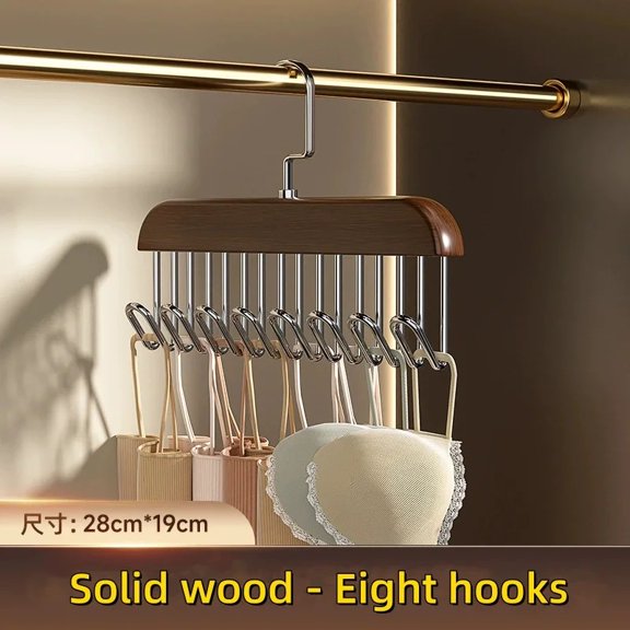 Wooden Multi‑Hook Sling Hanger, Space Saving Closet Organizer Rack for Bras, Underwear, Belts, Ties & Hats