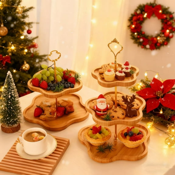 Wooden Multi-Layer Pallets Double Layer Snack Display Plate 3 Tier Fruit Tray for Candy Pastry and Dried Fruit Home Living Room Coffee Table Decor(Brown,1Pcs) Rkxzt