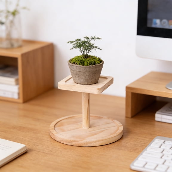 Wooden Multi-Layer Storage Rack for Flower Pots and Figurines, Durable Natural Wood Display Stand for Living Room, Kitchen, and Bedroom Beige