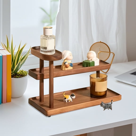 Wooden Multi-Tier Storage Rack,Solid Wood Display Stand For Tea Set Cup Holder Perfume Makeup Organizer Desktop Decorative Shelf Home Office Storage Display For Countertop And Living Room Arrangement