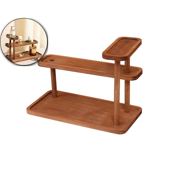Wooden Multi-Tier Storage Rack for Cups Tea Set Display Stand Solid Wood Desktop Organizer Brown