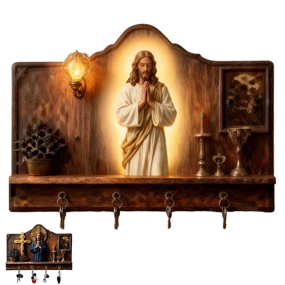 Wooden Multifunctional Home Key Holder, 2D Flat and Disciples Wall Art Keychain Holder, Christian Wall Mounted Key Hook Religious Welcome Sign Decor for Home Entryway