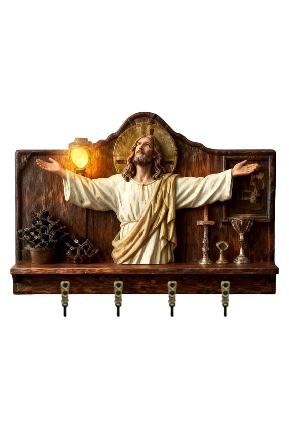 Wooden Multifunctional Home Key Holder 2D Flat Wall Art Keychain Holder With 4 Hooks Autumn Wall Mounted Key Rack Welcome Sign Home