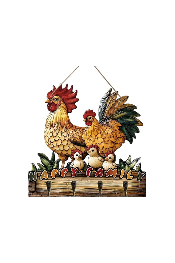 Wooden Multifunctional Home Key Holder 2D Flat Wall Art Keychain Holder With 4 Hooks Autumn Wall Mounted Key Rack Welcome Sign Home