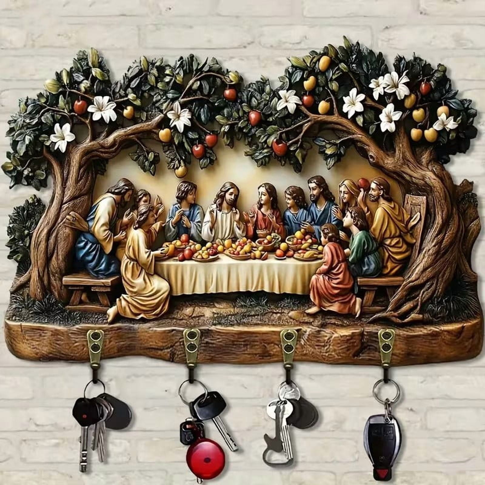 Wooden Multifunctional Home Key Ring Holders -2D Flat Jesus Communion ...
