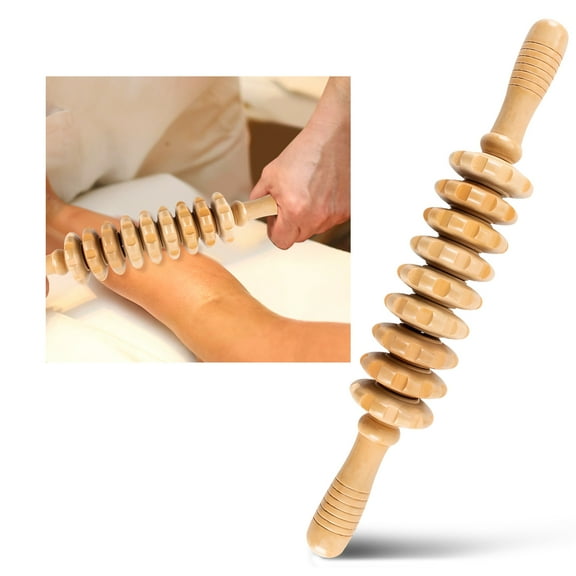 Wooden Muscle Roller Stick, Beech Manual Lymphatic Massager Roller, Multifunctional Cellulite Massage Roller for Sculpting Body Therapy Fascia Back Belly (9 Roller, Straight)