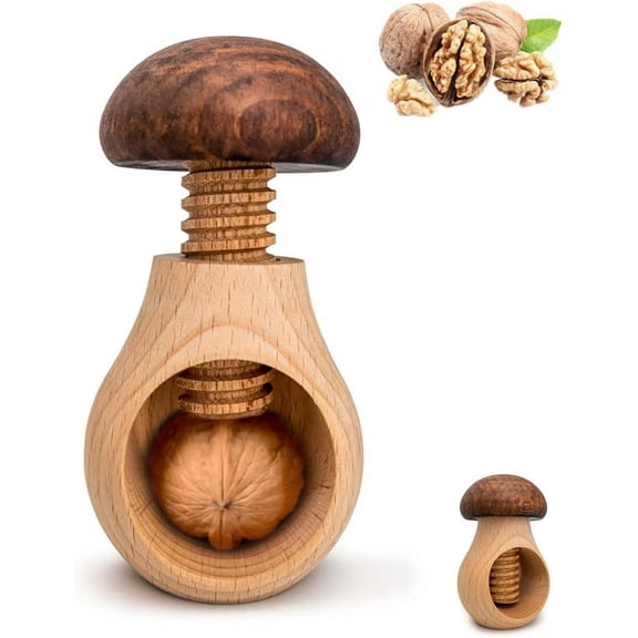 Wooden Mushroom Shaped Walnut Cracker - Natural Walnut Wood Nutcracker Tool for Walnuts, Hazelnuts, Chestnuts | Portable, Ergonomic, and Decorative Kitchen Gadget