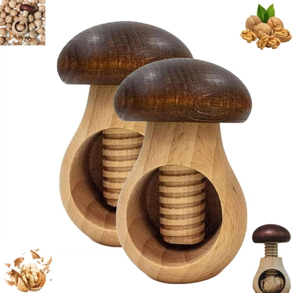 Wooden Mushroom Shaped Walnut Wood Clip,Nutcracker Screw Press,Portable Walnut Cracking Tool,Manual Walnut Crack Kitchen Tools,Mushroom Design Chestnut Peeler for Walnuts,Hazelnuts,Pecans