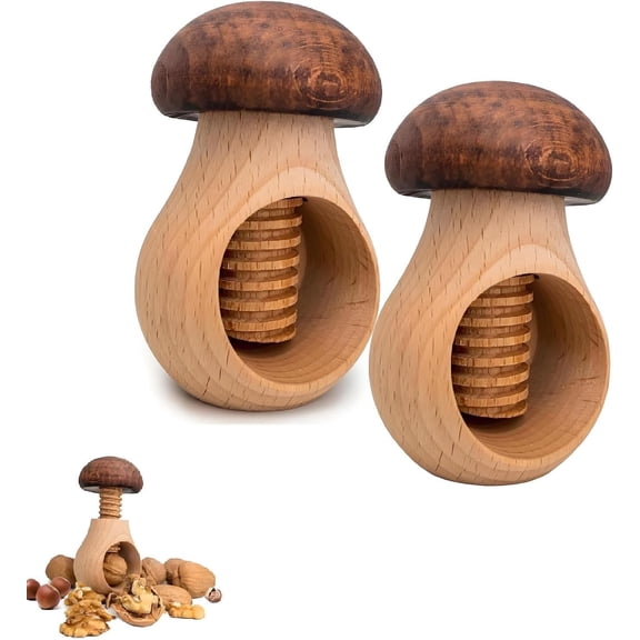 Wooden Mushroom Shaped Walnut Wood Clip- Wooden Mushroom Shaped Screw Press, Portable Hand Tool for Walnuts, Hazelnuts, Pecans , Effortless Operation & Kitchen Decor