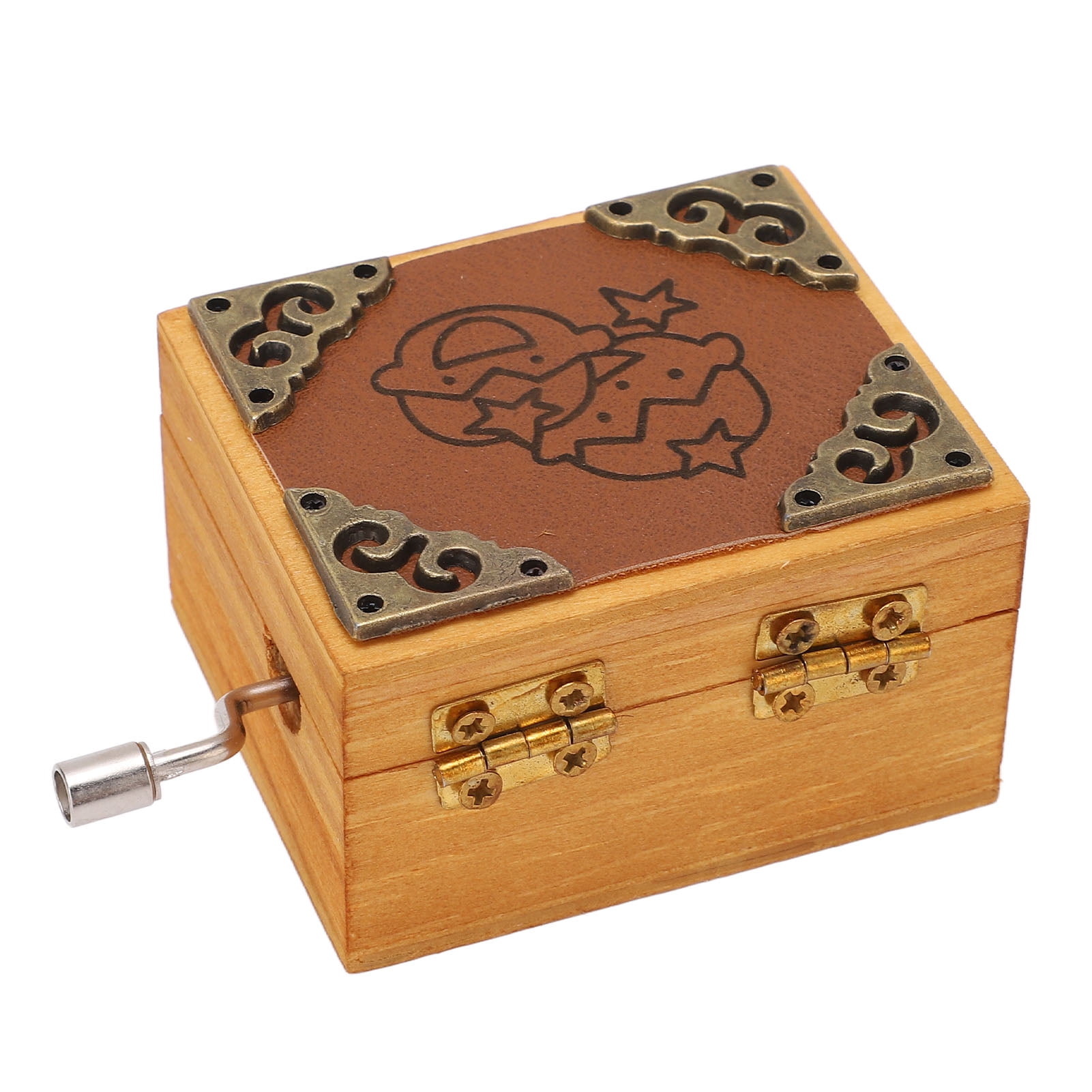 Wooden Music Box, Hand Cranked Music Box Mini Portable Gemini Pattern