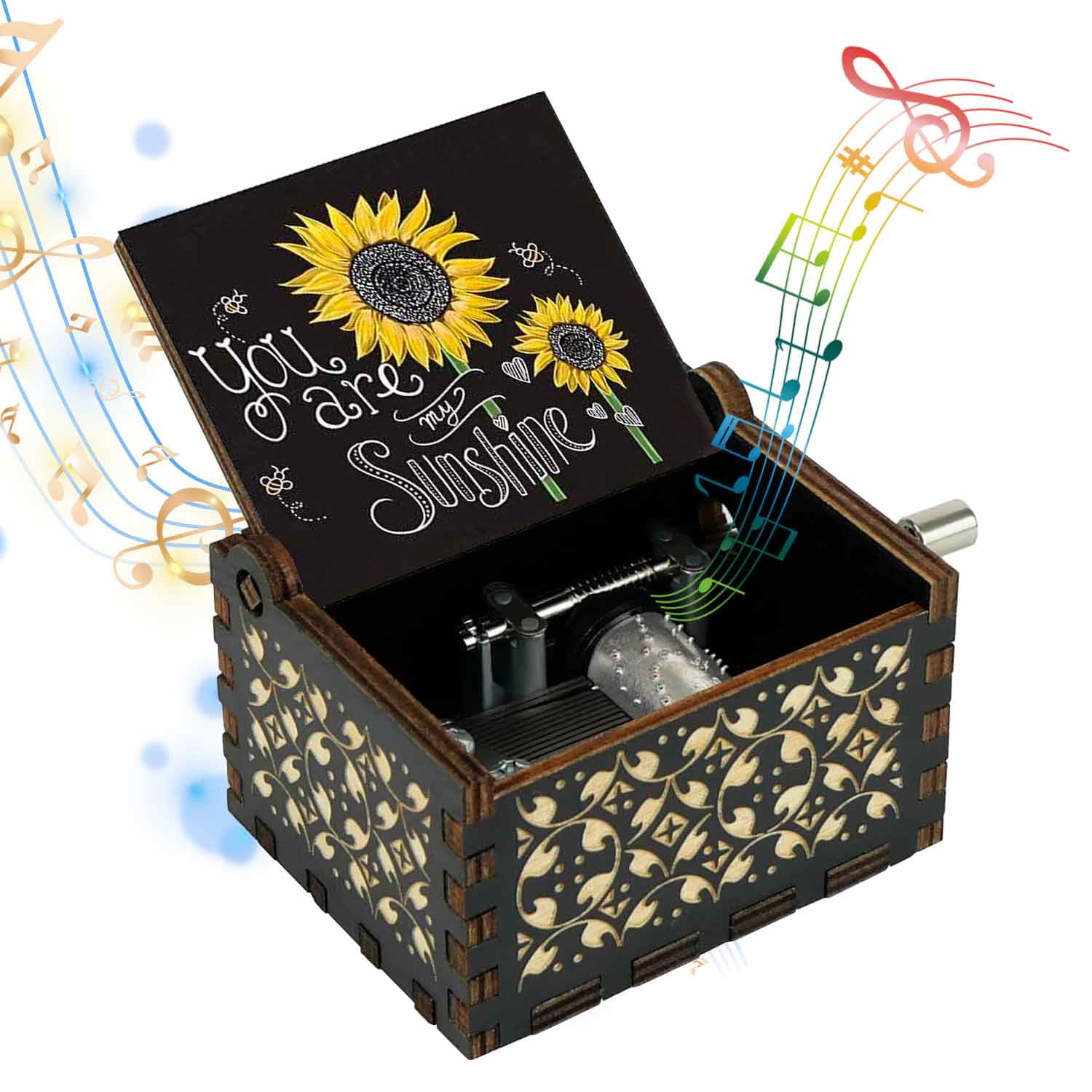 "You Are My Sunshine" Music Box For Daughter - Hand Crank Wooden Engraved Gift From Mom, Birthday/Christmas Present