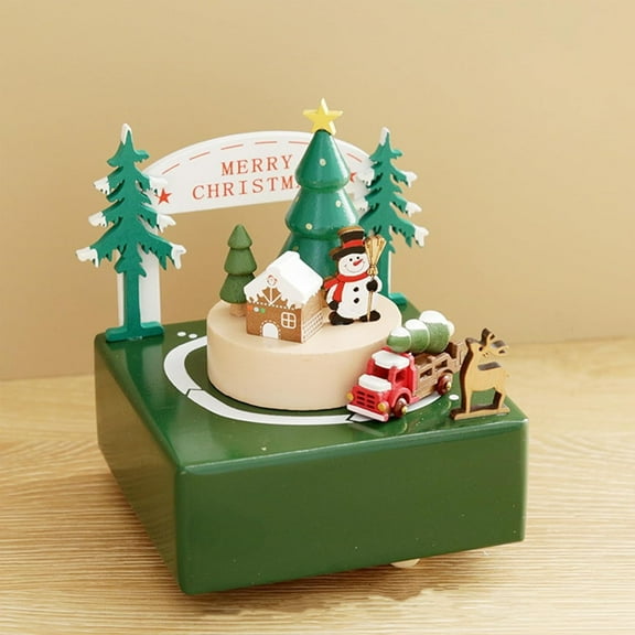 Wooden Music Box Wind Up Cartoon Musical Boxes Carousel Ornaments Kids Xmas Gift