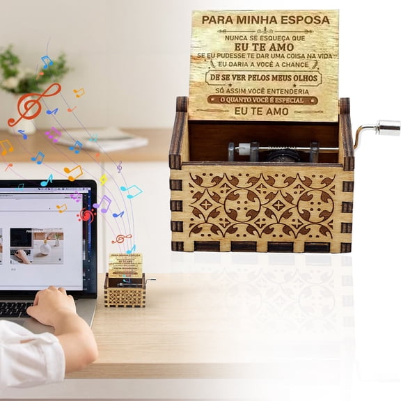 Wooden Music Boxes, Laser Engraved Wooden Sunshine Musical Box, Vintage Family Engraved Hand Crank Wooden Music Box, Daughter to Mom Music Box for Birthday Anniversary Graduation Gifts