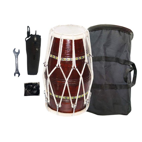 Wooden Musical Dholak Instrument Drum With Kit Carry Bag | Dholak For Festival, Wedding, Satsang - Very Easy To Tune, Suitable For Intermediate To Professional Level Players