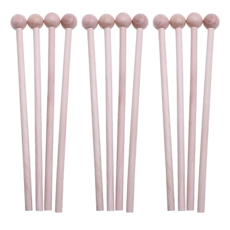 Tineasur Set of 12 Wood Drum Mallets with Beige Premium Handles for Xylophone and Glockenspiel Instruments