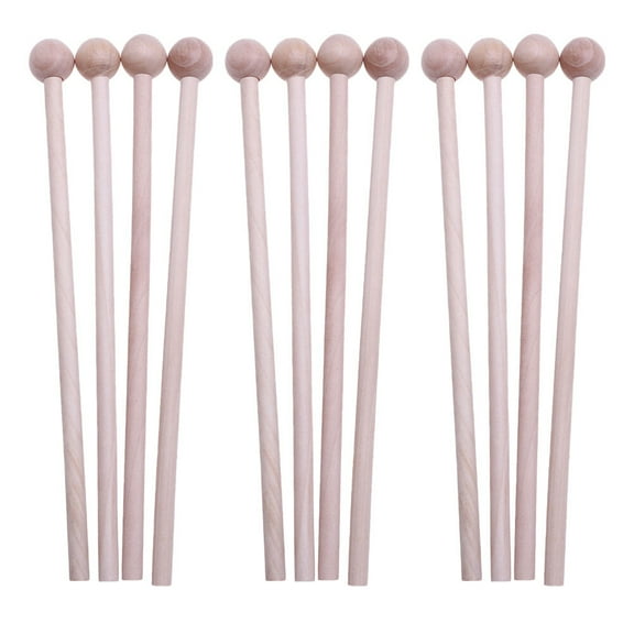 Tineasur Wood Drum Mallets with Beige Premium Handles for Xylophone Glockenspiel Set of 12 Pieces