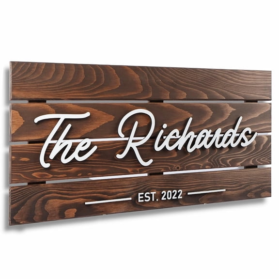 Wooden Name Sign Personalized and Custom, Solid Rustic Wood, Wedding Gifts for Couples, Home, Office, Family Last Name Established Signs, Est. Date Sign 23x10" (Large)
