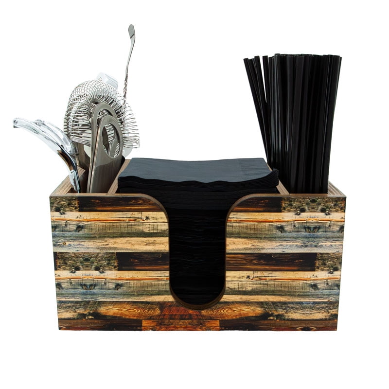 Rustic Wood Planks 3-Compartment Bar Caddy