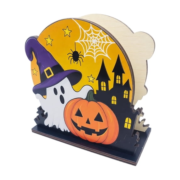 Wooden Napkin Holder Halloween, Ghost Pumpkin Table Decor, Rustic Paper Dispenser Centerpiece for Party Kitchen Dining Countertop Home Decoration(H)