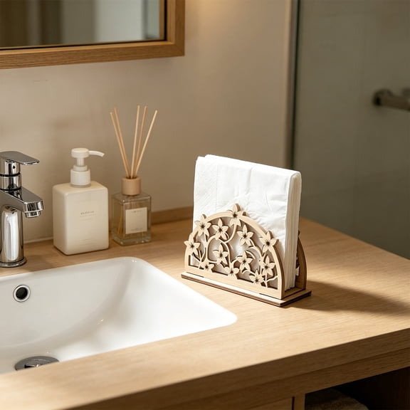 Wooden Napkin Holder Openwork Vine Design Desktop Tissue Stand for Kitchen Dining Room Table Decor