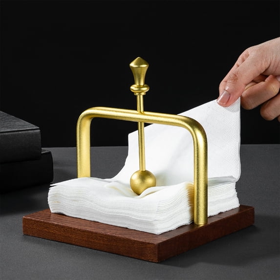 Wooden Napkin Holder Vertical Paper Towel Dispenser | Black, Silver, Gold, Rose | 14x14x8.5cm Durable Wood & Metal | Modern Dining Table Tissue Organizer for Home or Restaurant Decor