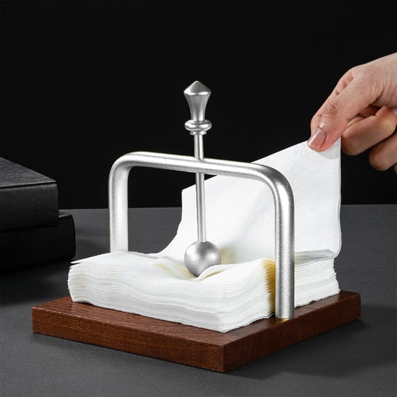Wooden Napkin Holder Vertical Paper Towel Dispenser | Black, Silver, Gold, Rose | 14x14x8.5cm Durable Wood & Metal | Modern Dining Table Tissue Organizer for Home or Restaurant Decor