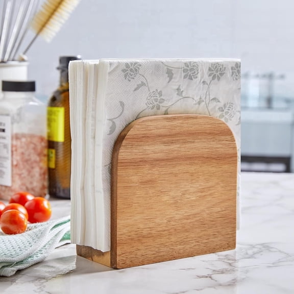 Acacia Wood Upright Standing Napkin Holder for Kitchen Dining Room Party and Outdoor Use
