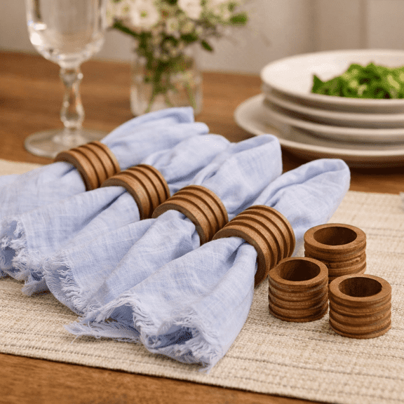 Wooden Napkin Ring Set of 4, Natural Mango Wood Napkin Holders for Dining Table, Rustic Farmhouse Table Dcor Rings for Wedding, Dinner Party & Kitchen Table Setting