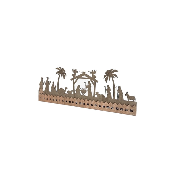 Wooden Nativity Advent Calendar,Christmas Countdown Sign with Religious Scene for Desktop and Tabletop Decor 11.81*4.72IN